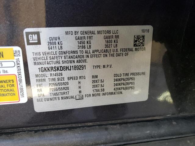 1GKKRSKD8HJ189291 GMC Acadia Limited Slt-2