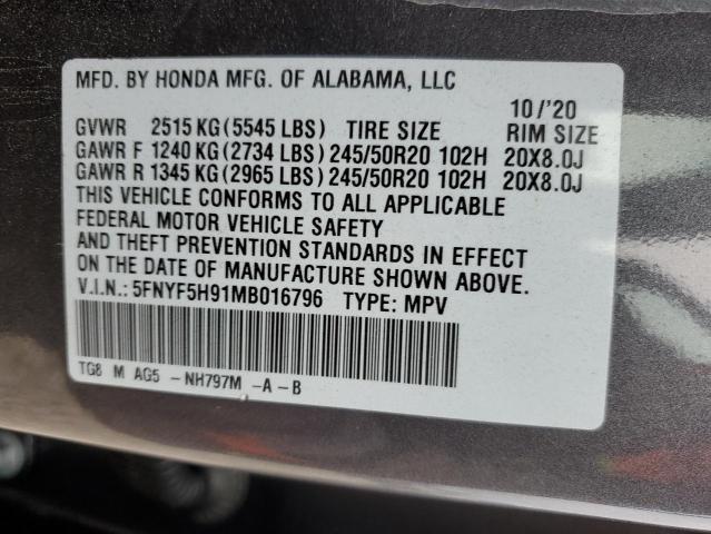 5FNYF5H91MB016796 Honda Pilot Touring