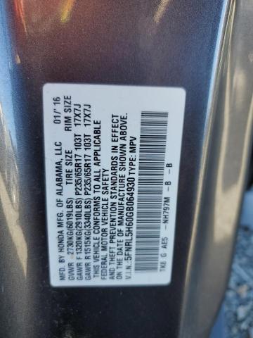 5FNRL5H60GB064930 Honda ODYSSEY EXL