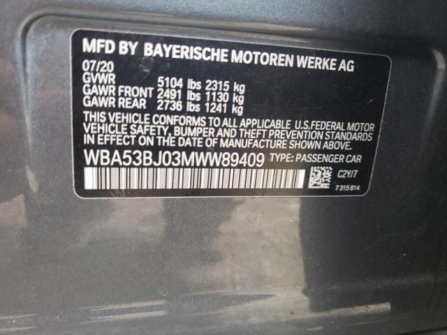 WBA53BJ03MWW89409 BMW 540 I