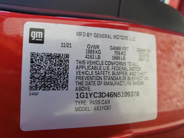 1G1YC3D46N5109378 Chevrolet Corvette Stingray 3lt