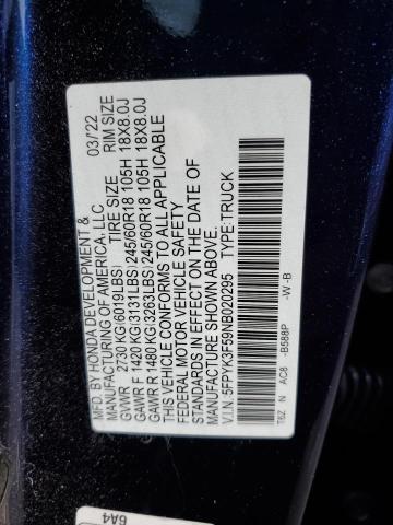 5FPYK3F59NB020295 Honda Ridgeline Rtl