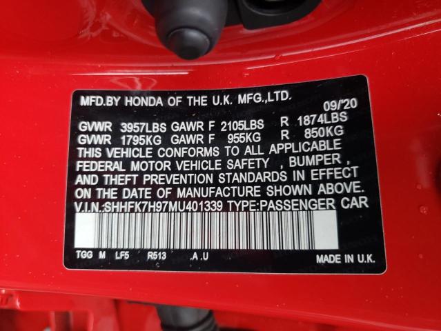 SHHFK7H97MU401339 Honda Civic Sport Touring