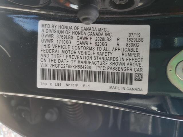 2HGFC2F89KH584988 Honda Civic Sport