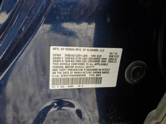 5FNYF7H94KB004909 Honda Passport Touring