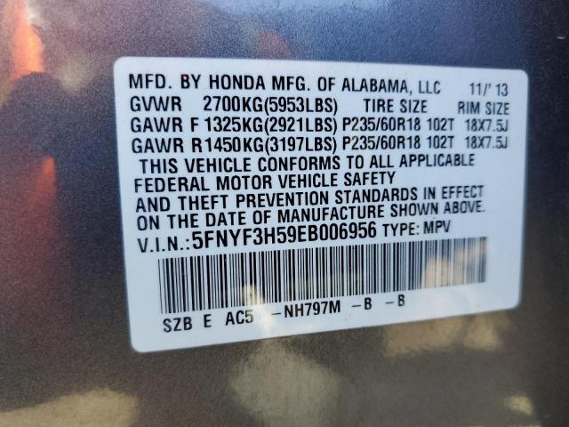 5FNYF3H59EB006956 Honda PILOT EXL
