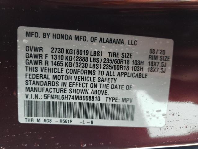 5FNRL6H74MB008810 Honda ODYSSEY EXL