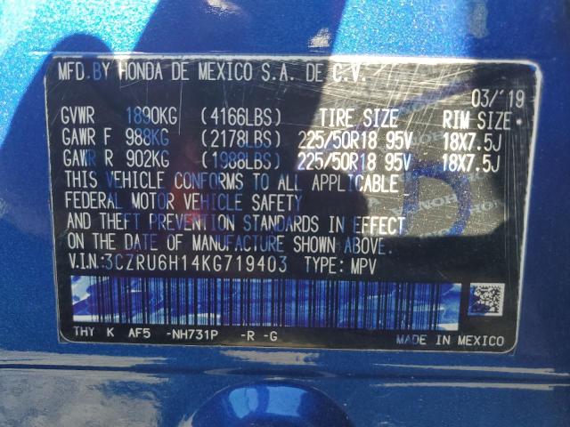 3CZRU5H14KG706824 Honda HR-V SPORT