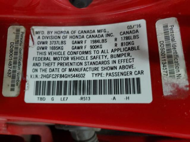2HGFC2F84GH544602 Honda CIVIC EX