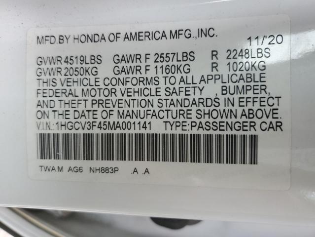 1HGCV3F45MA001141 Honda Accord Hybrid Ex