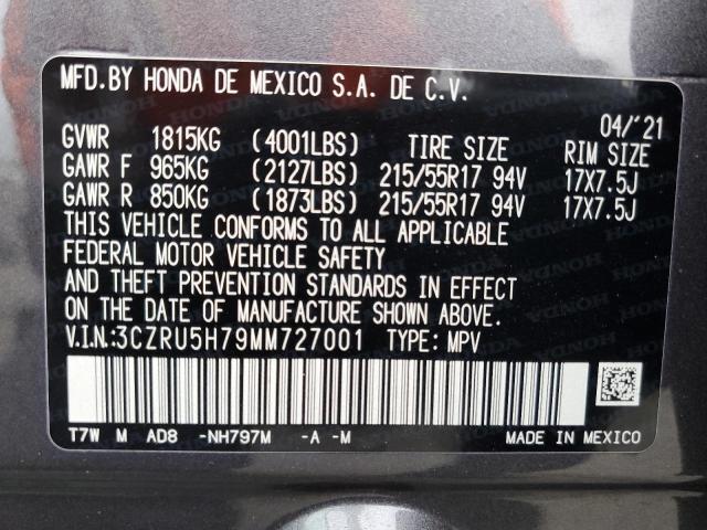 3CZRU5H79MM727001 Honda Hr-v Exl