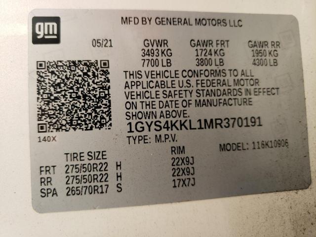 1GYS4KKL1MR370191 Cadillac Escalade Esv Premium Luxury