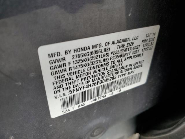 5FNYF4H26FB045288 Honda PILOT LX