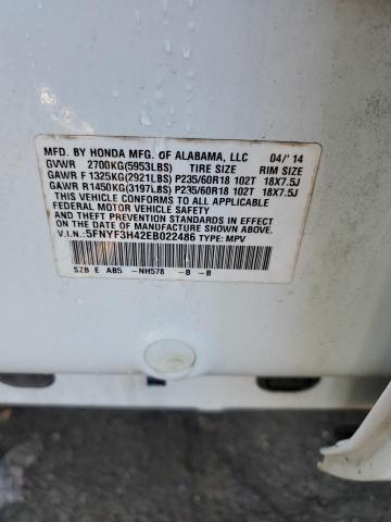 5FNYF3H42EB022486 Honda Pilot Ex