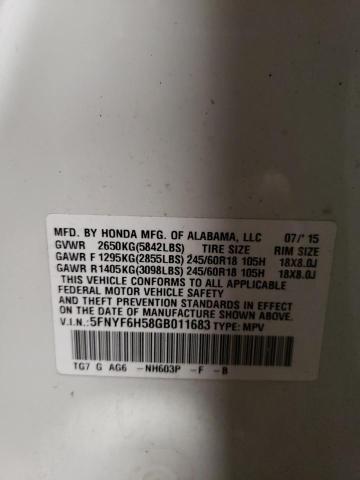 5FNYF6H58GB011683 Honda PILOT EXL