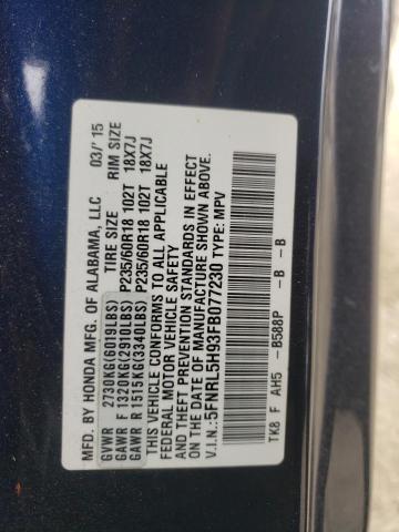 5FNRL5H93FB077230 Honda Odyssey Touring
