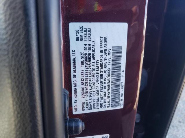5FNYF6H60MB000133 Honda Pilot Touring