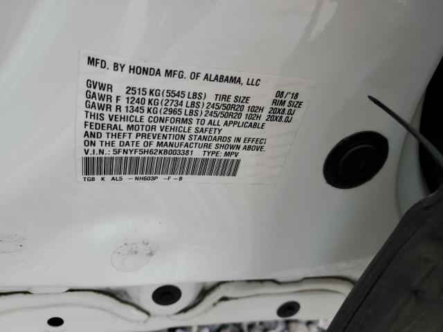5FNYF5H62KB003381 Honda Pilot Touring