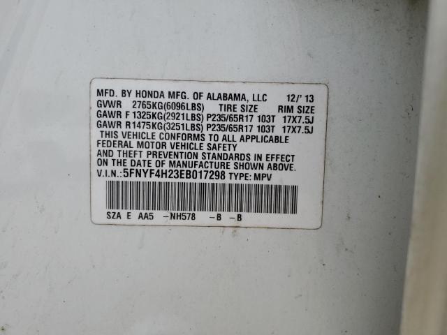 5FNYF4H23EB017298 Honda PILOT LX