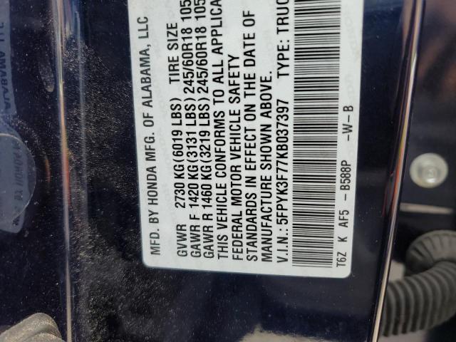 5FPYK3F77KB037397 Honda Ridgeline Rtl