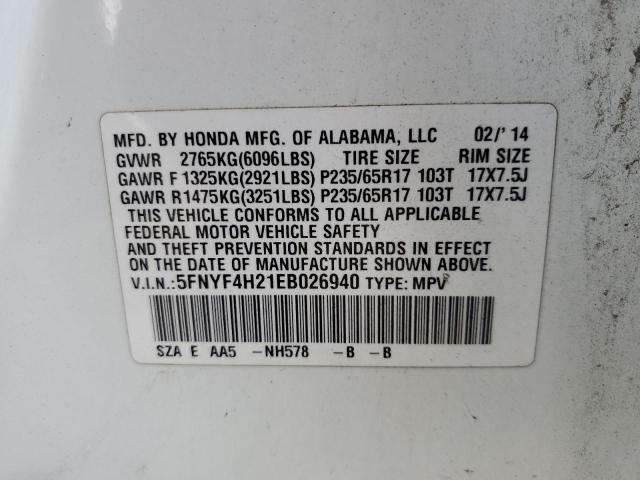 5FNYF4H21EB026940 Honda PILOT LX