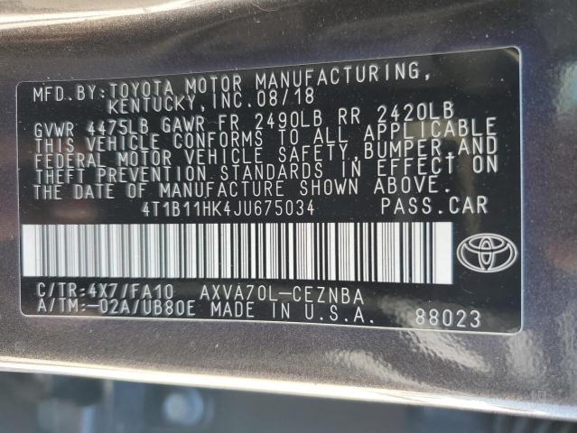 4T1B11HK4JU675034 Toyota CAMRY L