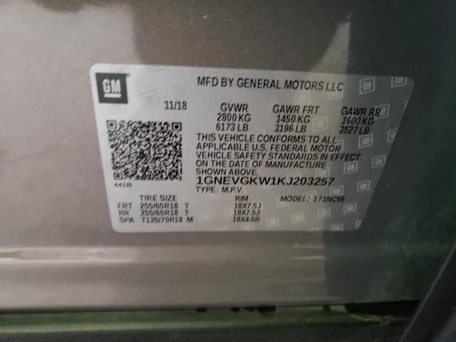 1GNEVGKW1KJ203257 Chevrolet Traverse Lt