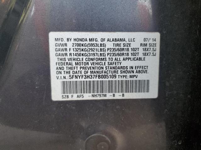 5FNYF3H37FB005109 Honda PILOT SE