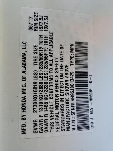5FNRL6H95JB013429 Honda Odyssey Elite