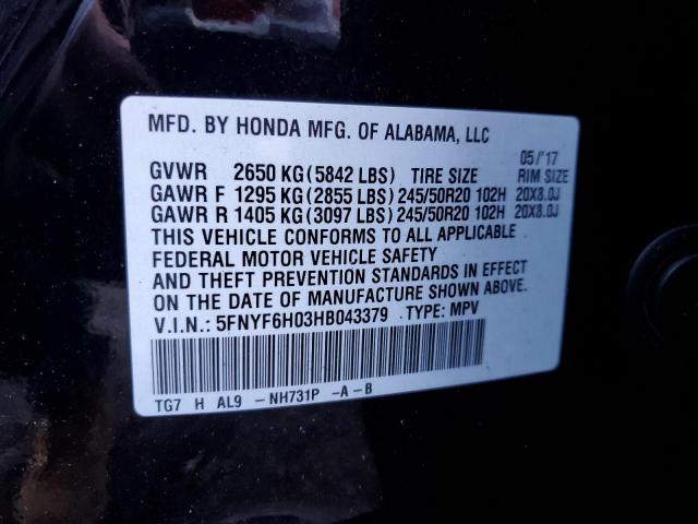 5FNYF6H03HB043379 Honda Pilot Elite