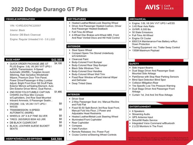 1C4RDJDG7NC220007 Dodge DURANGO GT