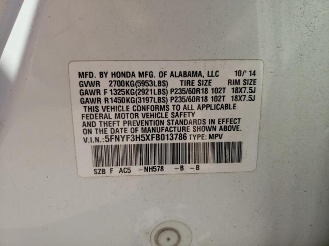 5FNYF3H5XFB013786 Honda PILOT EXL
