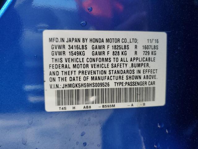 JHMGK5H59HS009526 Honda FIT LX