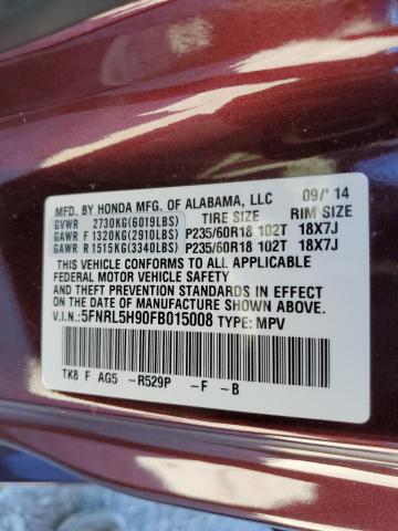 5FNRL5H90FB015008 Honda Odyssey Touring