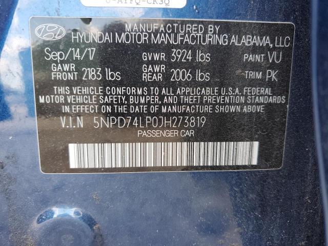 5NPD74LF0JH273819 Hyundai ELANTRA SE