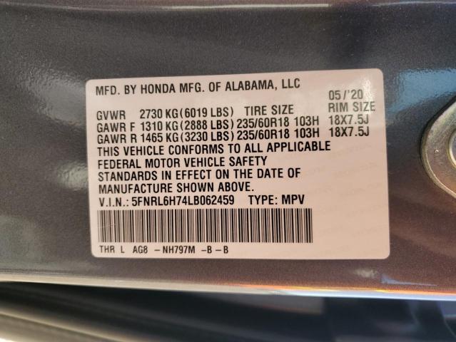 5FNRL6H74LB062459 Honda ODYSSEY EXL