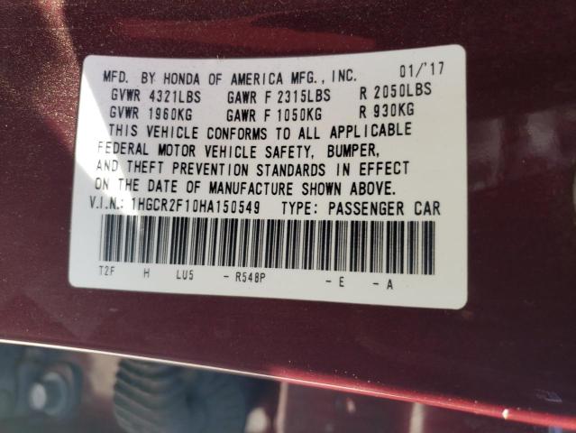 1HGCR2F10HA150549 Honda Accord Sport Special Edition