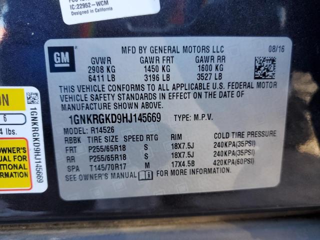 1GNKRGKD9HJ145669 Chevrolet Traverse Lt