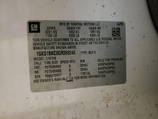 1GKS1BKC8GR368249 GMC YUKON SLT