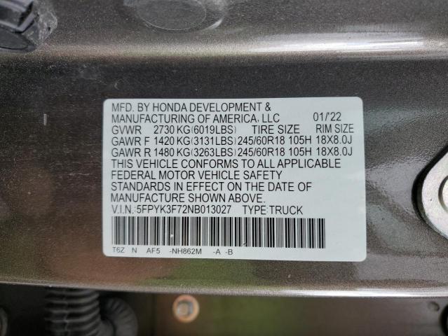 5FPYK3F72NB013027 Honda Ridgeline Rtl