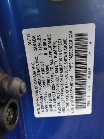 2HGFC4B02JH301664 Honda Civic Lx