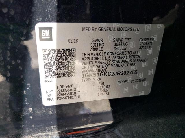 1GKS1GKC2JR262755 GMC Yukon Xl C1500 Slt