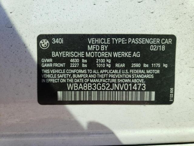 WBA8B3G52JNV01473 BMW 340 I