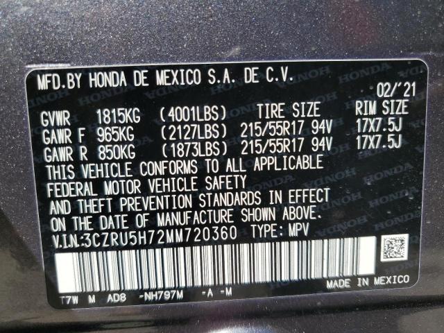 3CZRU5H72MM720360 Honda Hr-v Exl