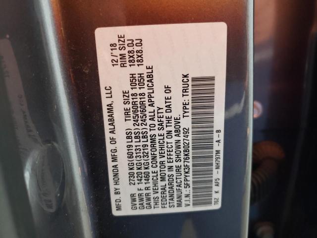 5FPYK3F76KB027492 Honda Ridgeline Rtl