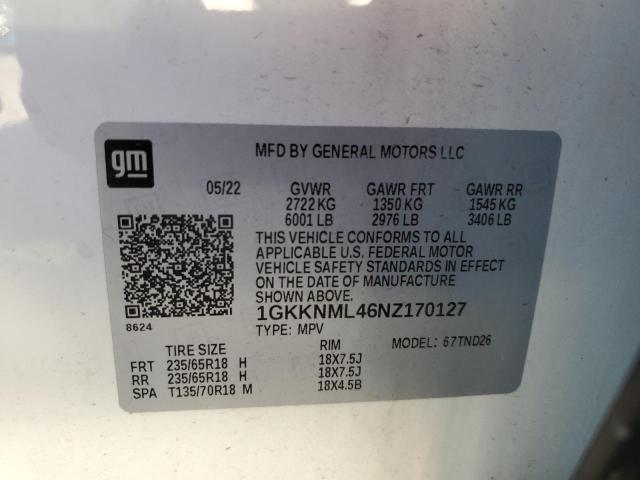 1GKKNML46NZ170127 GMC ACADIA SLT