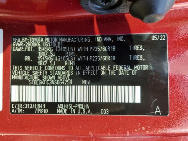 5TDESKFC3NS064258 Toyota Sienna Lim