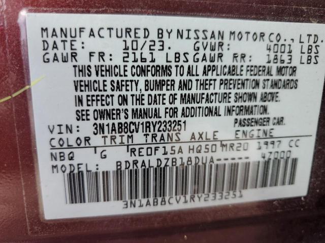 3N1AB8CV1RY233251 Nissan SENTRA SV