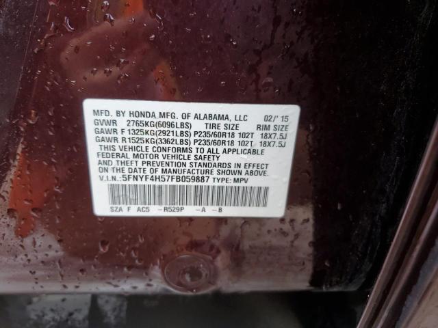 5FNYF4H57FB059887 Honda PILOT EXL