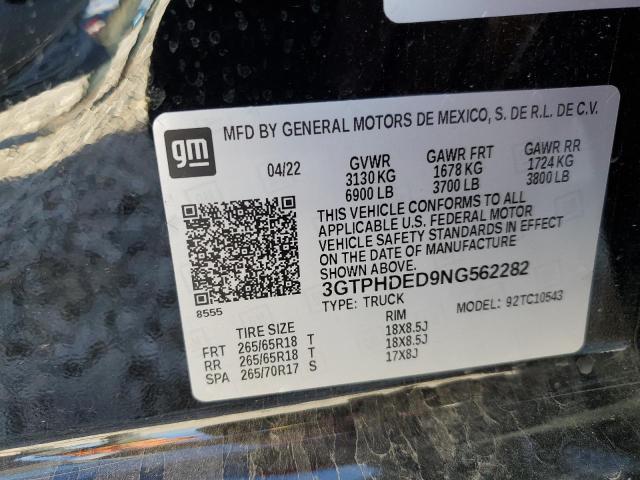 3GTPHDED9NG562282 GMC Sierra C1500 Slt